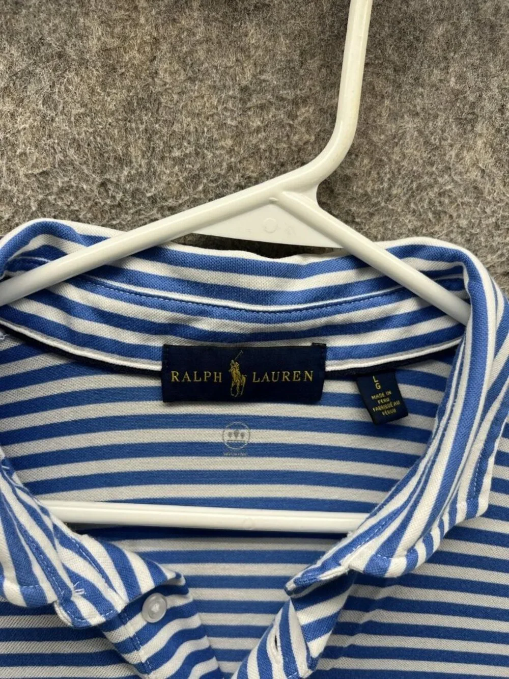 Ralph Lauren Polo Shirt Men Large Blue Striped Cotton Jersey Wicking Golf Knit